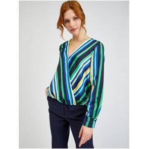 Orsay Blue-Green Ladies Striped Satin Blouse - Women