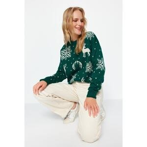 Trendyol Emerald Green Christmas Theme Jacquard Knitwear Sweater