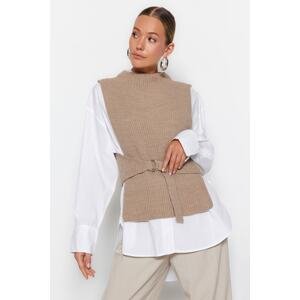 Trendyol Mink Belted Knitwear Sweater