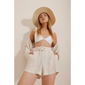 Trend Alaçatı Stili Women's Beige Striped Linen Shorts