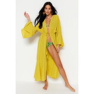 Trendyol Oil Green Maxi Woven Pleated Beach Kimono&Caftan