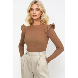 Trend Alaçatı Stili Women's Biscuit Ruffled Shoulders Half Fisherman Sweater
