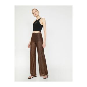 Koton Women's Brown Normal Waist Wide Leg Pants
