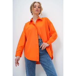 Trend Alaçatı Stili Women's Orange Oversize Long Woven Shirt
