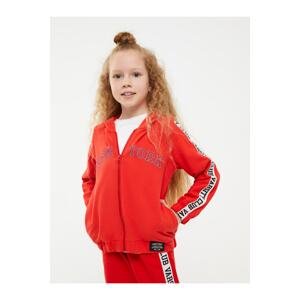 LC Waikiki Girls' Hoodie, Printed Long Sleeved Zippered Sweatshirt