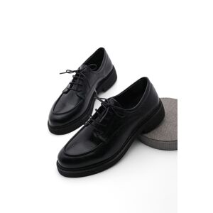 Marjin Women's Oxford Shoes with Lace-up Masculine Casual Shoes Nesan Black