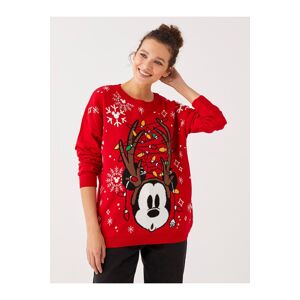 LC Waikiki Ženski vrat posade Mickey Mouse tiskani džemper od pletenina dugih rukava