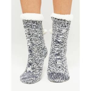 Socks decorated with braid stitch and sequins navy blue