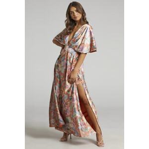 Madmext Orange Patterned Slit Detail Long Dress