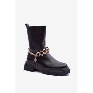 Boto Leather High Boots with Chain Black Pugen