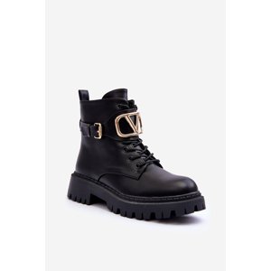 Boto Stylish Lace-up Boots with Ornament Black Ollia
