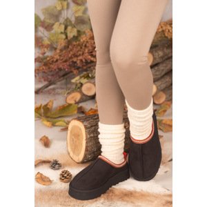 armonika WOMEN'S BLACK WINTER THICK SOLE FURRY SUEDE SLIPPERS & SHOES