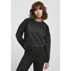 Women's Short Oversized Lace Insert Crew Black