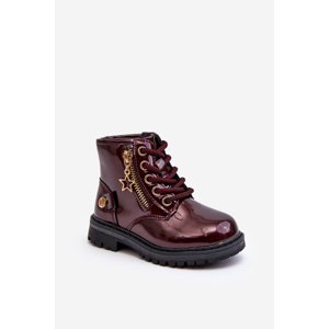 EVENTO Burgundy Patent Leather Zip-Up Ankle Boots Felori