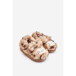 Boto Beige Children's Fur Slippers with Bear Apolanie