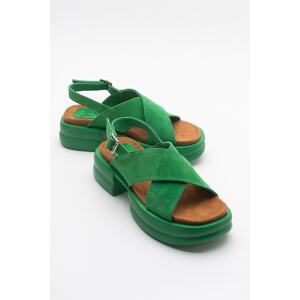 LuviShoes Most Women's Green Suede Genuine Leather Sandals