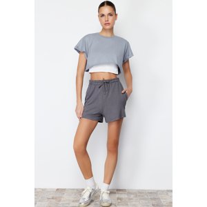 Trendyol Anthracite Elastic Waist Basic Soft Buttoned Knitted Shorts & Bermuda