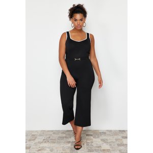 Trendyol Curve Black Stripe Detailed Square Neck Bodycon Knit Blouse