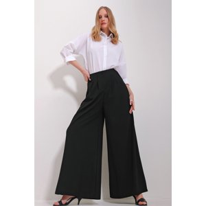 Trend Alaçatı Stili Women's Black High Waist Darts Wide Leg Front Zipper Trousers