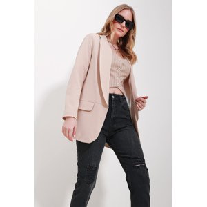Trend Alaçatı Stili Women's Beige Shawl Collar Lined Jacket