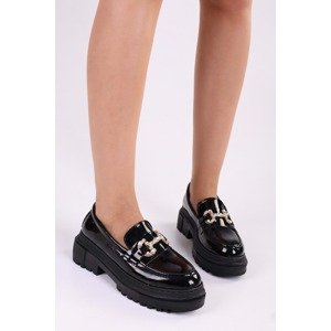 Shoeberry Women's Lucie Black Patent Leather Daily Stony Buckle Loafer
