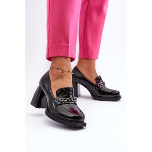 VINCEZA Black Patent Leather Pumps on Chunky Heel Terimene