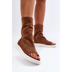 Brown Women's Suede Sandals with Upper Zazoo 3441