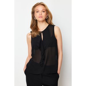 Trendyol Black Flounced Transparent Zero Sleeve Woven Blouse