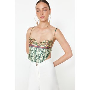 Trendyol Limited Edition Yellow Satin Patterned Crop Strappy Woven Blouse
