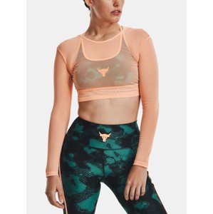 Apricot Women's Sports Crop Top Under Armour Project Rock Sheer Mesh LS