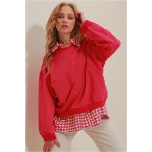 Trend Alaçatı Stili Women's Fuchsia Crew Neck Oversize Basic Sweatshirt
