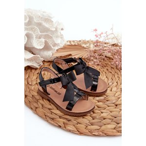Boto Black Patent Children's Sandals with Bow on Velcro Joratia