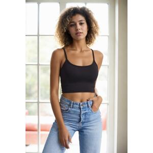 90499 Dewberry Scuba Fabric Rope Strap Crop Top-BLACK