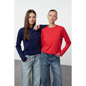 Trendyol Navy Blue-Red 2 Pack Crew Neck Regular/Normal Cut Knitted T-Shirt