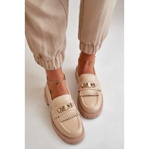 Boto Eco Leather Women's Moccasins with Golden Decoration Beige Zanita