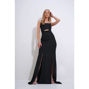 Trend Alaçatı Stili Women's Black Adjustable Strap Out Cut Slit Graduation Dress