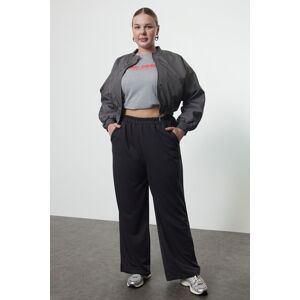 Trendyol Curve Grey High Waist Wide Leg Elastic Waist Knitted Sweatpants