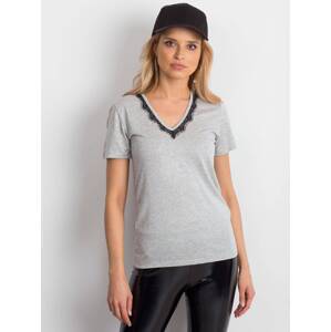 V-neck blouse decorated with gray lace