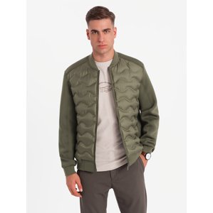 Ombre Men's quilted bomber jacket - dark olive green