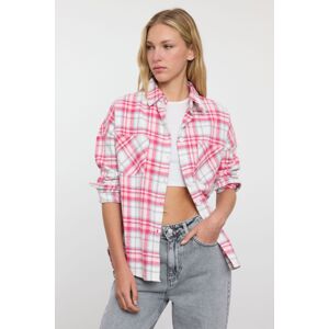 Trendyol Pink Plaid Oversized Wide Pattern Woven Shirt
