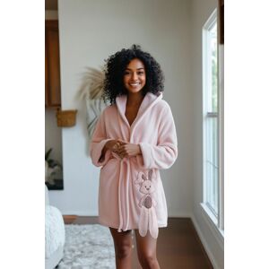 Trendyol Light Pink Belted Animal Figure Hooded Wellsoft Winter Knitted Dressing Gown