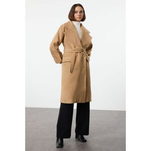 Trendyol Camel Belted Foldable Sleeves Regular Wool Trench Coat