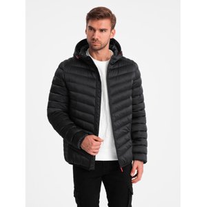 Ombre Lightly insulated quilted men's jacket with satin trim - black