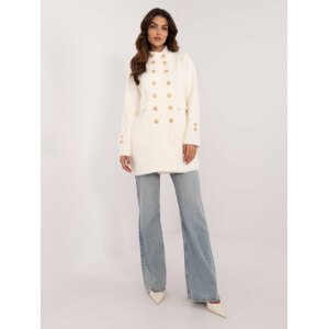 Ecru elegant alpaca coat with stand-up collar