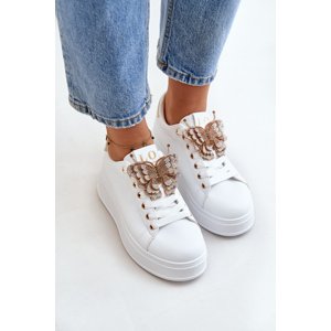 Women's platform sneakers with a butterfly white-gold Naritevia