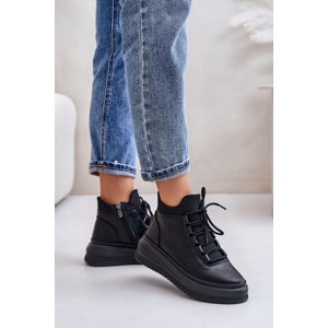 Lightweight leather sports shoes on platform Artiker black