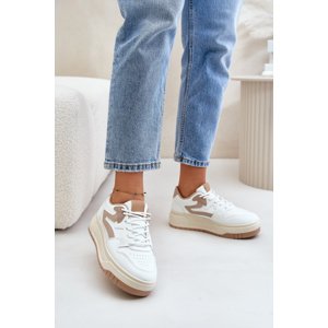 Women's sneakers made of eco-leather on a white-beige platform Henizore