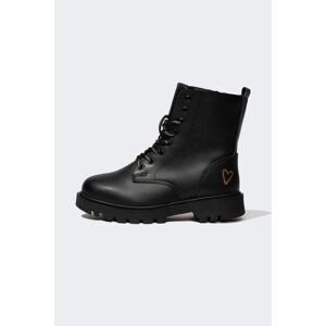 DEFACTO Girl's Lace-up and Zippered High Sole Faux Leather Boot