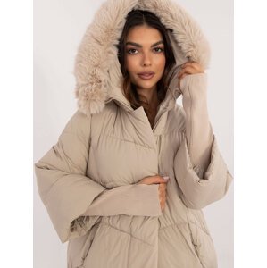 Beige winter jacket with long cuffs