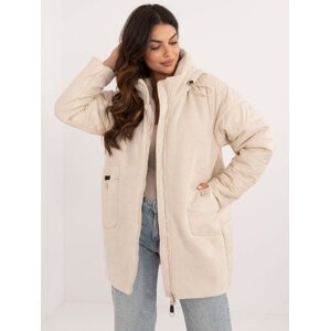 Light beige transitional jacket with shiny thread